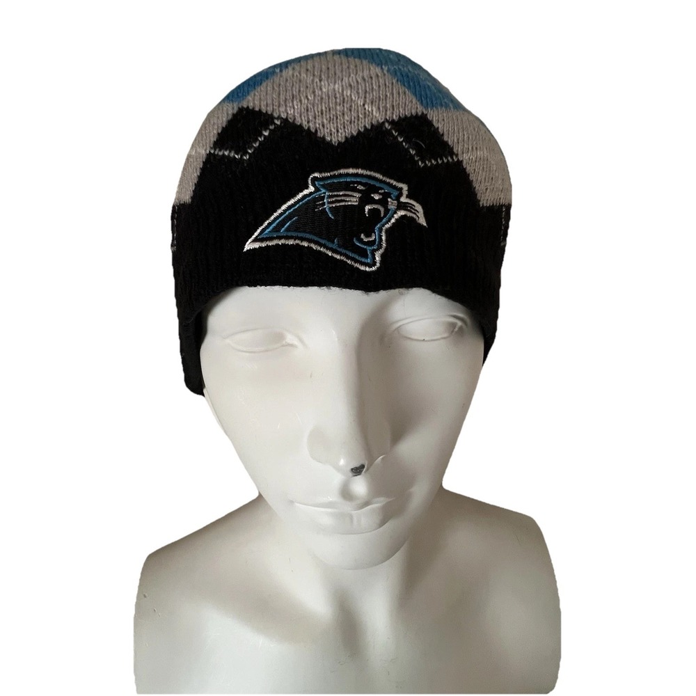 Carolina Panthers Cuffless Partially Fleece Lined Argyle Knit Beanie by‎ Reebok